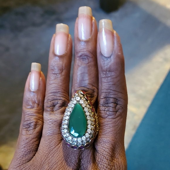 Turkish 925 Sterling Silver , Bronze Emerald Ring - Picture 5 of 8